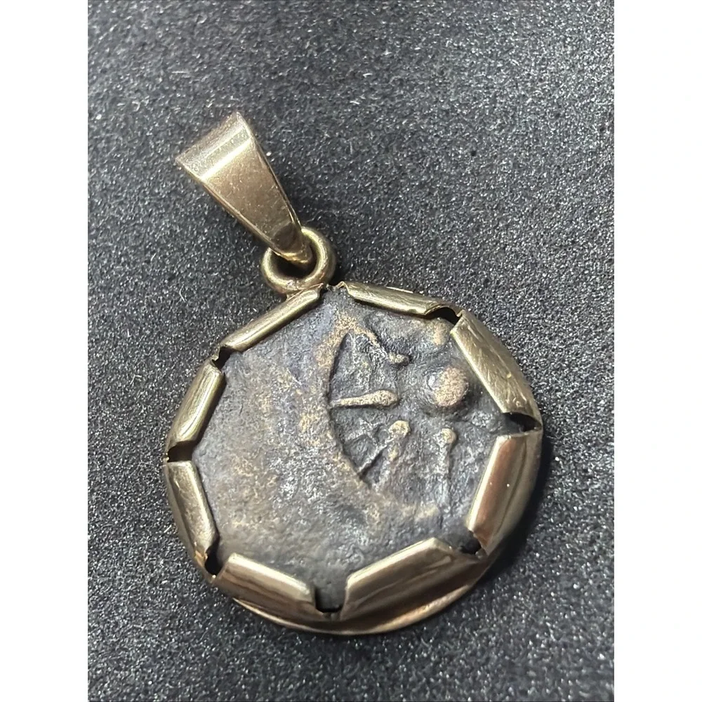 Ancient Widows Mite Coin 14K Gold Mount Pendant 